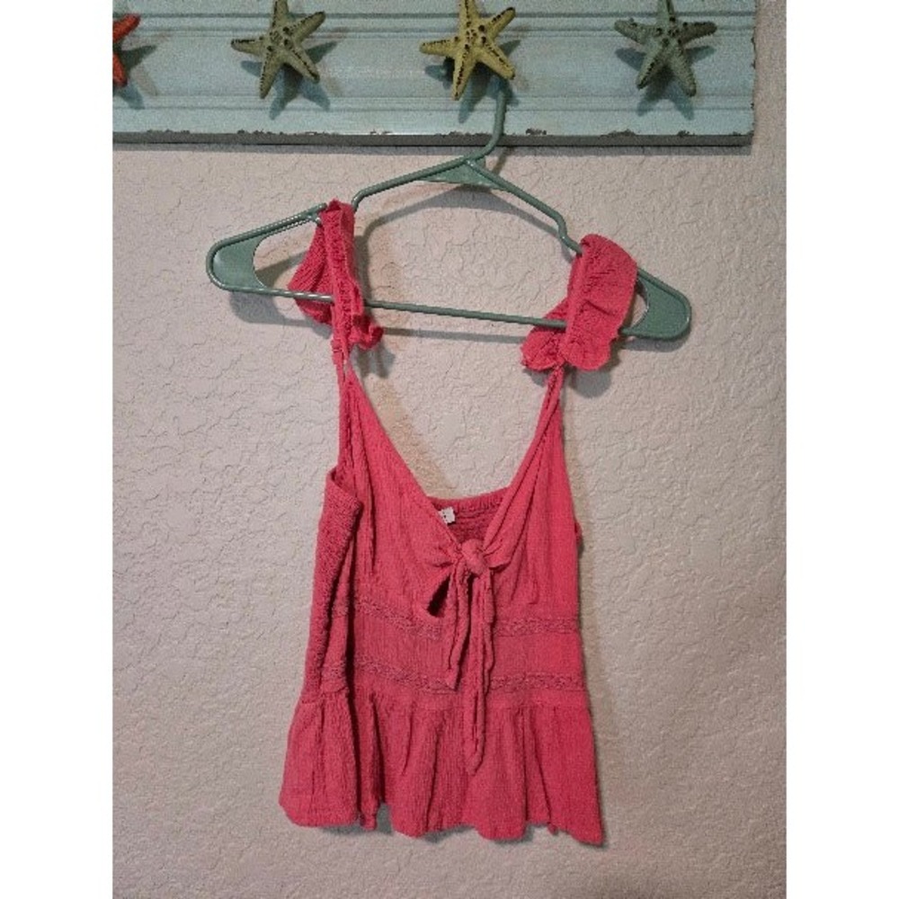 Patrons of Peace Pink Ruffle Strap Tie Front Peplum Camisole Top XS